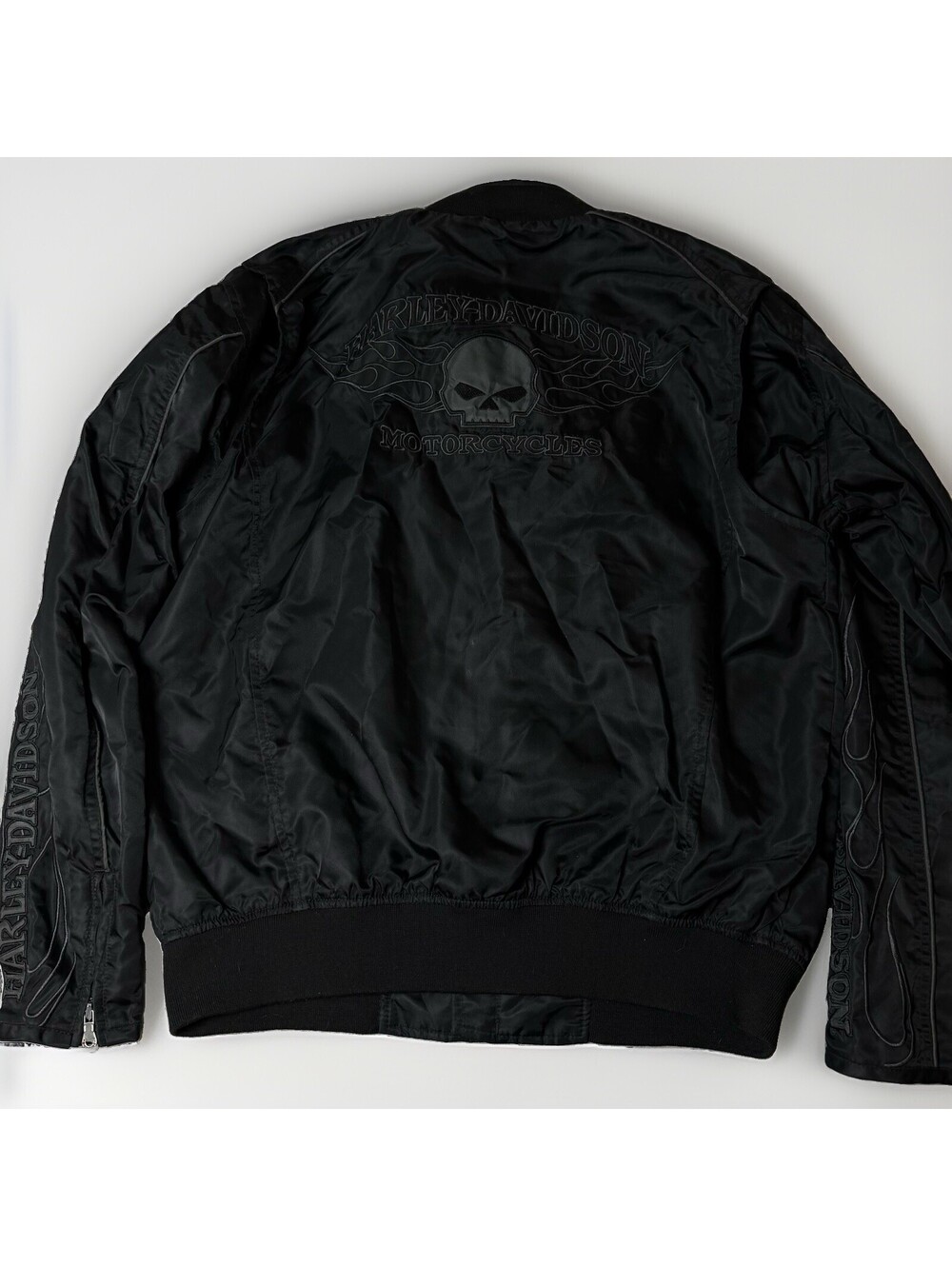 Harley-Davidson Men's Bomber Jacket L Black Skull Flames Embroidered Size Large